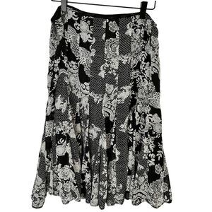 Nicole by‎ Nicole Miller Skirt 8 Black White Lace Print Midi Flared Boho Chic